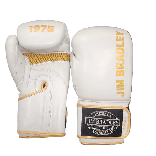 White/Gold Leather Boxing Gloves